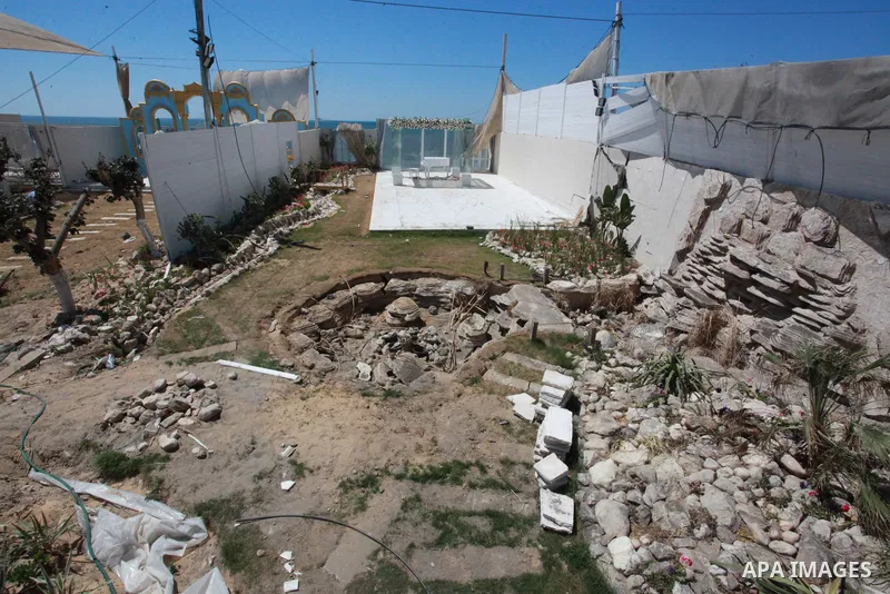 A picture show the studio "Hollywood beach" destroyed during conflict between Hamas and Israel, in Gaza City on June 5, 2021. Hollywood beach, studio for photography sessions for family events and weddings, newly built,...