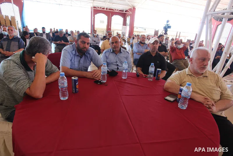 Yahya Sinwar, leader of the Palestinian Hamas movement's political speaks during a meeting with the university professors, in Gaza City, on june 05, 2021. Hamas vowed today not to touch "a single cent" of international a...