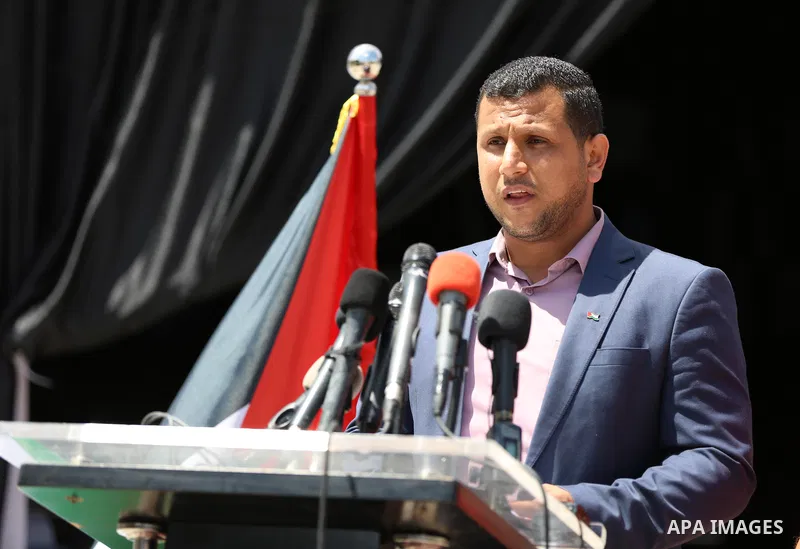 Adham El Bassiouni, spokesman for the Palestinian Ministry of Agriculture speaks during a press conference in Gaza city on June 2, 2021. The total damage incurred by the agricultural sector in Gaza due to the Israeli mil...