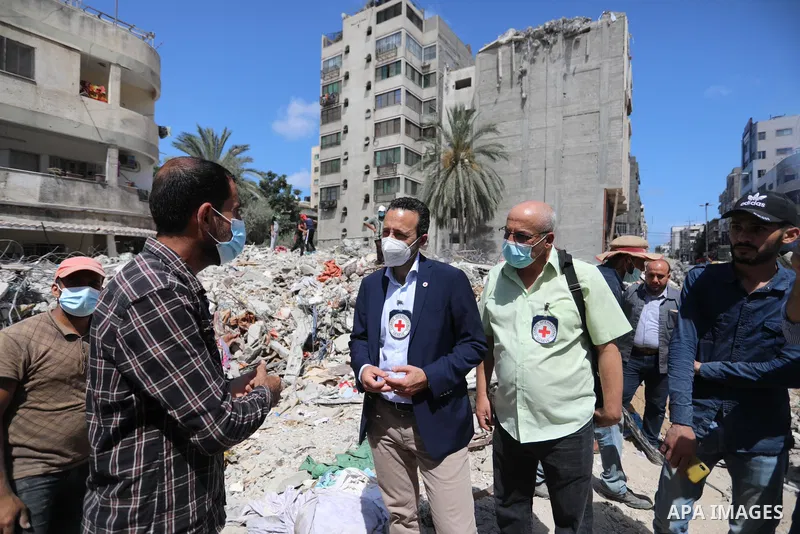 Robert Mardini, Director General of the International Committee of the Red Cross (ICRC), visits a house destroyed in Israeli air strikes during Israeli-Palestinian fighting, in Gaza City June 2, 2021. Of the 2.5 million...