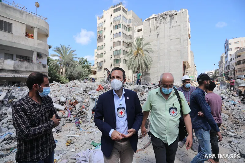 Robert Mardini, Director General of the International Committee of the Red Cross (ICRC), visits a house destroyed in Israeli air strikes during Israeli-Palestinian fighting, in Gaza City June 2, 2021. Of the 2.5 million...