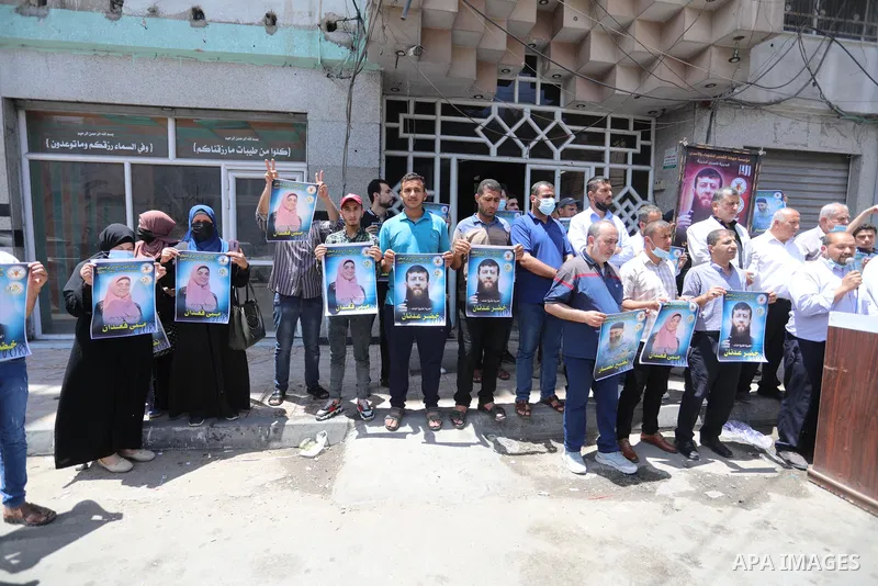 Palestinians take part in a solidarity with leader of Islamic Jihad Khader Adnan, in Gaza city, on May 30, 2021. Israeli forces detained a senior leader of Islamic Jihad in the occupied West Bank, according to his wife o...