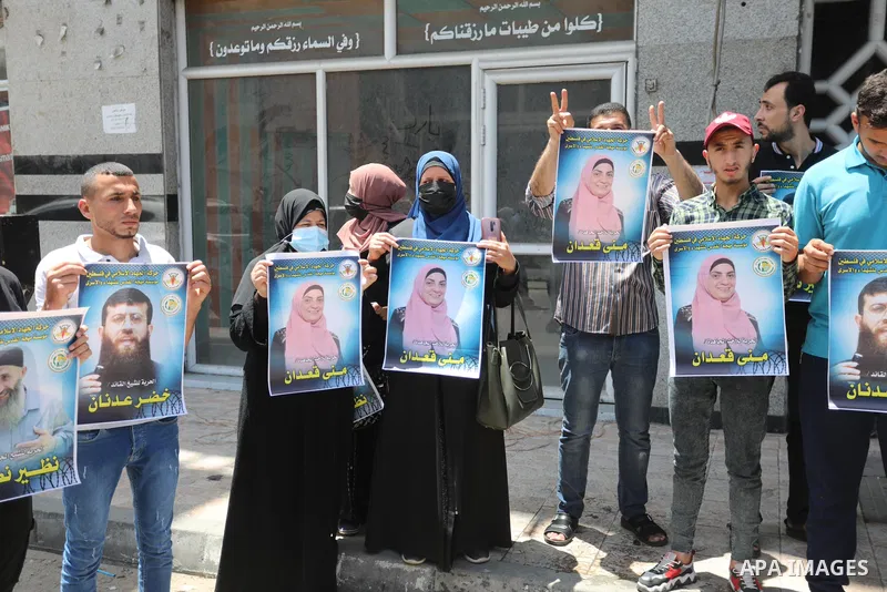 Palestinians take part in a solidarity with leader of Islamic Jihad Khader Adnan, in Gaza city, on May 30, 2021. Israeli forces detained a senior leader of Islamic Jihad in the occupied West Bank, according to his wife o...