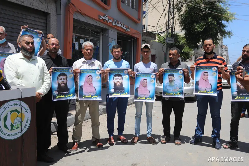 Palestinians take part in a solidarity with leader of Islamic Jihad Khader Adnan, in Gaza city, on May 30, 2021. Israeli forces detained a senior leader of Islamic Jihad in the occupied West Bank, according to his wife o...