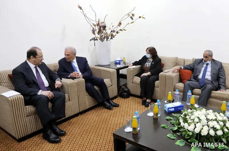 General Abbas Kamel, Egypt's intelligence chief meets with Deputy Palestinian Prime Minister Ziad Abu Amr and Palestinian Ministers in Gaza city on May 2021. Photo by Ashraf Amra