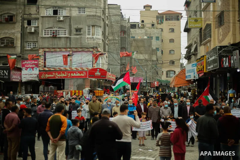 Palestinian supporters of the Popular Front for the Liberation of Palestine, take part in a protest in support of the Al-Aqsa Mosque in Jabalia camp, northern Gaza Strip, on April 24, 2021. The Jerusalem uprising, as it...