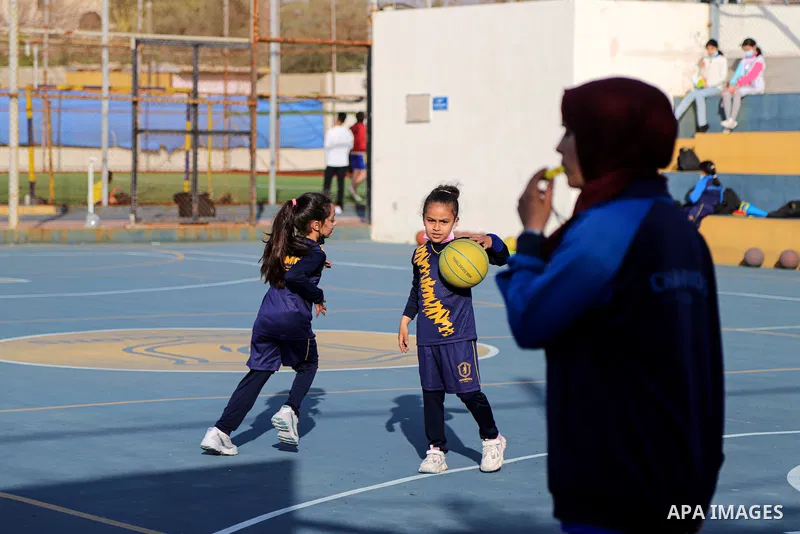 Palestinian children play basketball at Champions Club, on Palestinian Children's Day, in Gaza city on April 5, 2021. Israel continues to detain hundreds of Palestinian children and subject them to military courts amidst...