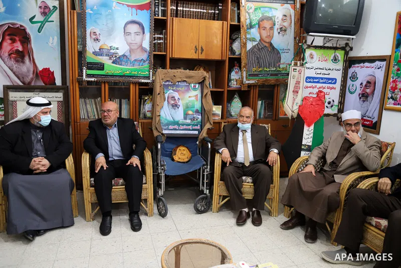 Deputy of the Legislative Council, Ahmed Bahar, visits the family and house of late Hamas leader Sheikh Ahmed Yassin, in Gaza city, on March 22, 2021. Marking the Seventeenth anniversary of the death of late Hamas leader...