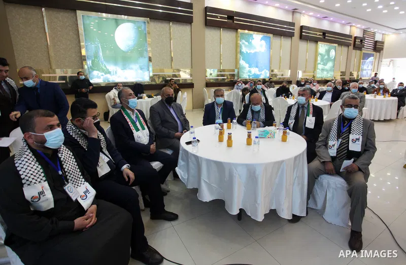Palestinians from the Sheikh Ahmed Yassin International Foundation attend the Foundation’s annual ceremony, in Gaza city, on March 22, 2021. Marking the Seventeenth anniversary of the death of late Hamas leader Sheikh Ah...
