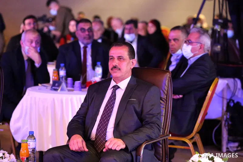 Palestinian Ahmed Abu Ras, Undersecretary of the Ministry of Local Government, attends the First Community Meeting 2021, in Gaza city of March 10, 2021. In a recorded speech from Ramallah, Minister of Local Government Ma...