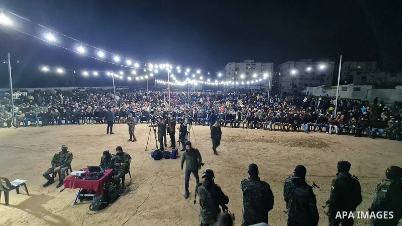 Palestinians attend a memorial service Mohammed Al Naem, who shot dead by Israeli forces, in Khan Yunis in the southern Gaza Strip on February 26, 2021. Al-Naem was killed shot dead by Israeli forces after he was suspect...