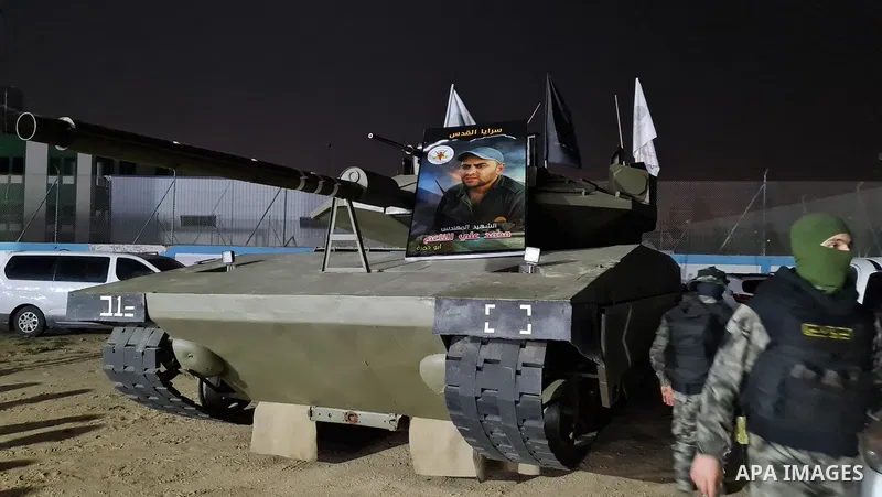 Palestinian Islamic Jihad militants attend a memorial service Mohammed Al Naem, who shot dead by Israeli forces, in Khan Yunis in the southern Gaza Strip on February 26, 2021. Al-Naem was killed shot dead by Israeli forc...