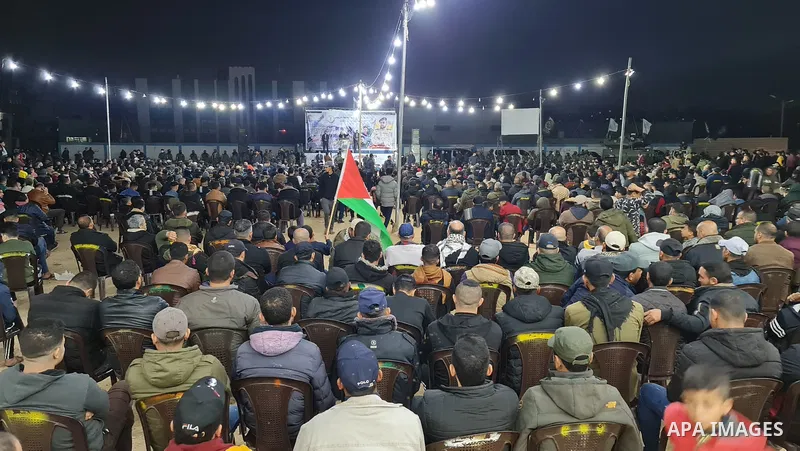 Palestinians attend a memorial service Mohammed Al Naem, who shot dead by Israeli forces, in Khan Yunis in the southern Gaza Strip on February 26, 2021. Al-Naem was killed shot dead by Israeli forces after he was suspect...