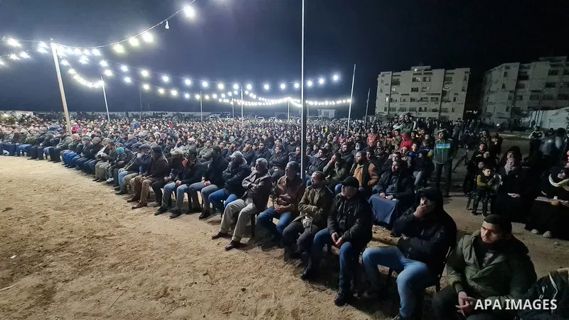 Palestinians attend a memorial service Mohammed Al Naem, who shot dead by Israeli forces, in Khan Yunis in the southern Gaza Strip on February 26, 2021. Al-Naem was killed shot dead by Israeli forces after he was suspect...