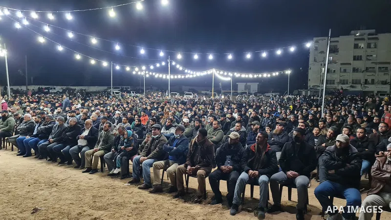 Palestinians attend a memorial service Mohammed Al Naem, who shot dead by Israeli forces, in Khan Yunis in the southern Gaza Strip on February 26, 2021. Al-Naem was killed shot dead by Israeli forces after he was suspect...