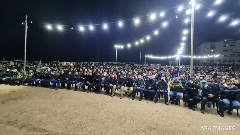 Palestinians attend a memorial service Mohammed Al Naem, who shot dead by Israeli forces, in Khan Yunis in the southern Gaza Strip on February 26, 2021. Al-Naem was killed shot dead by Israeli forces after he was suspect...