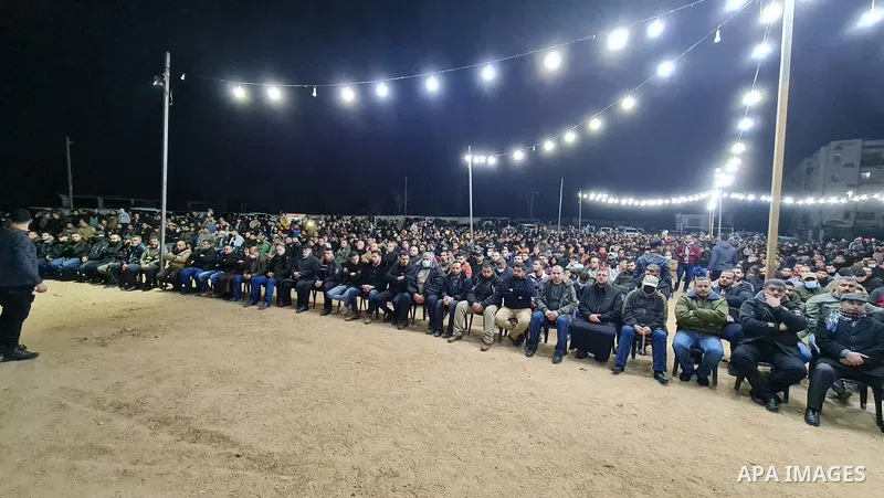 Palestinians attend a memorial service Mohammed Al Naem, who shot dead by Israeli forces, in Khan Yunis in the southern Gaza Strip on February 26, 2021. Al-Naem was killed shot dead by Israeli forces after he was suspect...
