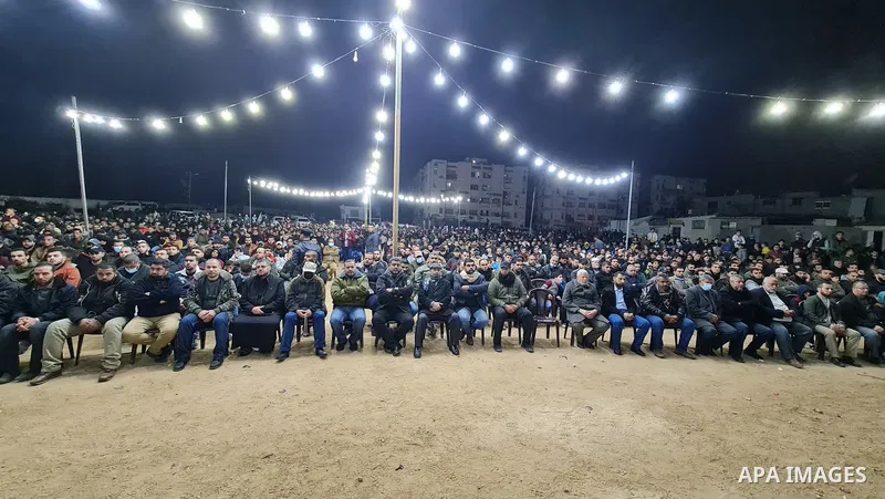 Palestinians attend a memorial service Mohammed Al Naem, who shot dead by Israeli forces, in Khan Yunis in the southern Gaza Strip on February 26, 2021. Al-Naem was killed shot dead by Israeli forces after he was suspect...
