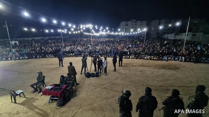 Palestinians attend a memorial service Mohammed Al Naem, who shot dead by Israeli forces, in Khan Yunis in the southern Gaza Strip on February 26, 2021. Al-Naem was killed shot dead by Israeli forces after he was suspect...