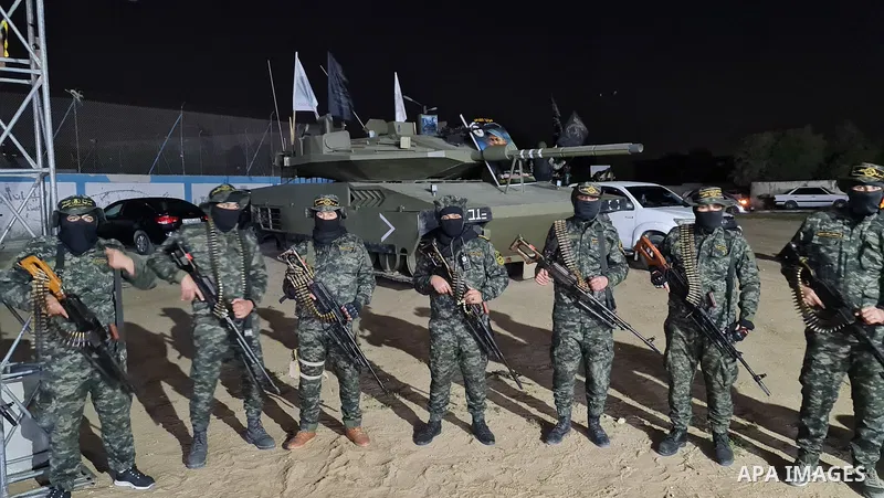 Palestinian Islamic Jihad militants attend a memorial service Mohammed Al Naem, who shot dead by Israeli forces, in Khan Yunis in the southern Gaza Strip on February 26, 2021. Al-Naem was killed shot dead by Israeli forc...