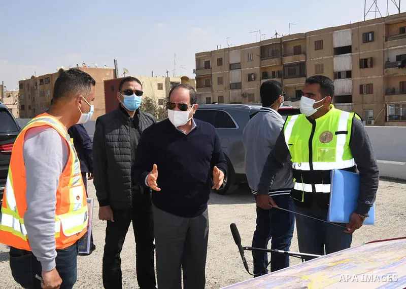 Egyptian President Abdel Fattah el-Sisi, inspects the road development works in Cairo, Egypt on February 26, 2021. Photo by Egyptian President Office