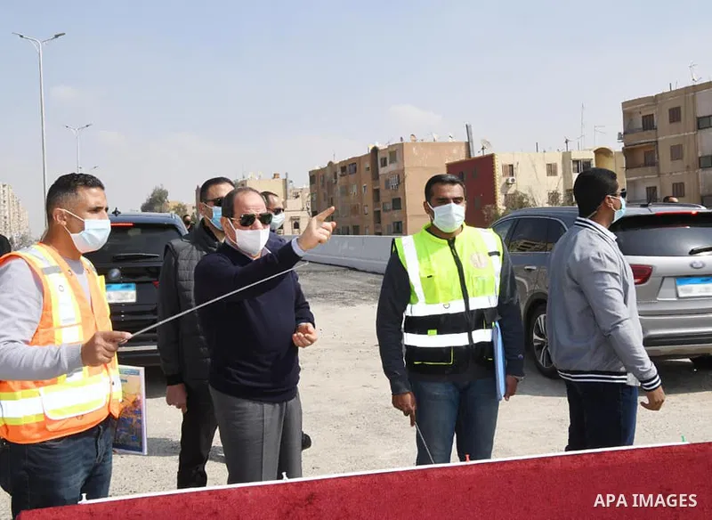 Egyptian President Abdel Fattah el-Sisi, inspects the road development works in Cairo, Egypt on February 26, 2021. Photo by Egyptian President Office