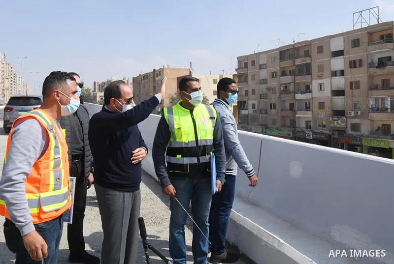 Egyptian President Abdel Fattah el-Sisi, inspects the road development works in Cairo, Egypt on February 26, 2021. Photo by Egyptian President Office
