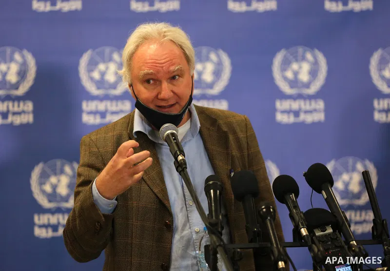 Director of UNRWA Affairs in Gaza strip, Matthias Schmale, speaks before receiving a dose of coronavirus disease (COVID-19) vaccine at a UN clinic in Gaza City, on February 24, 2021. Palestinians in Gaza began a limited...