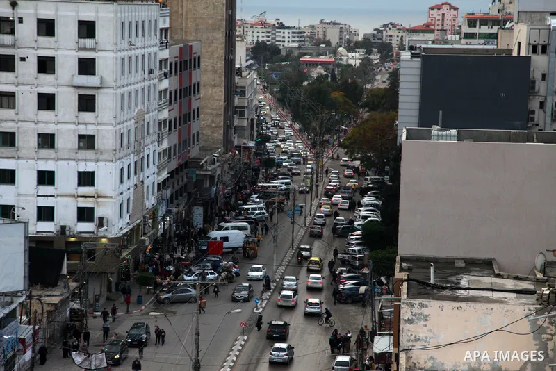 Cars drive along a road in Gaza City on February 4, 2021. After the decision to ease the preventive measures taken by lifting the ban and daily night closings starting from today, Thursday, February 4, 2021, and lifting...