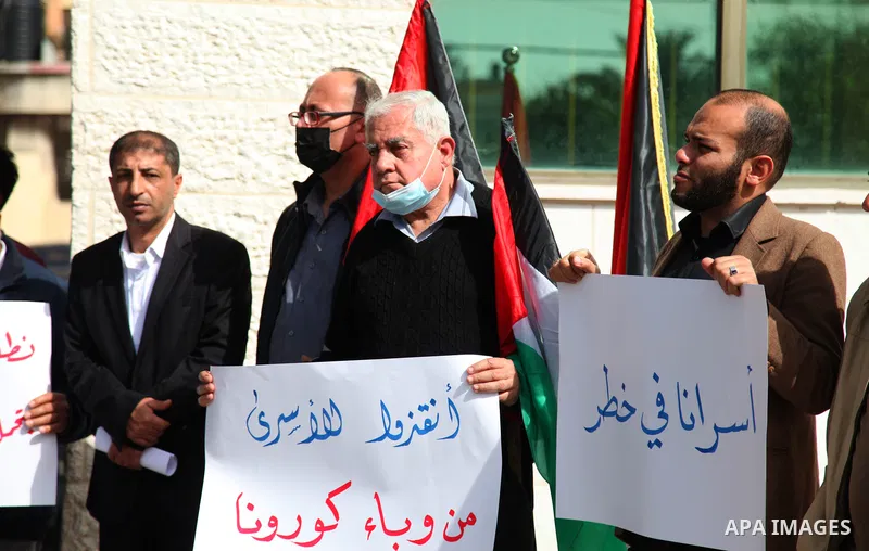 Palestinian members of the National and Islamic forces take part in a press conference to show solidarity with prisoners in Gaza city, on February 02,2021. The Palestinian Authority and human rights groups have condemned...