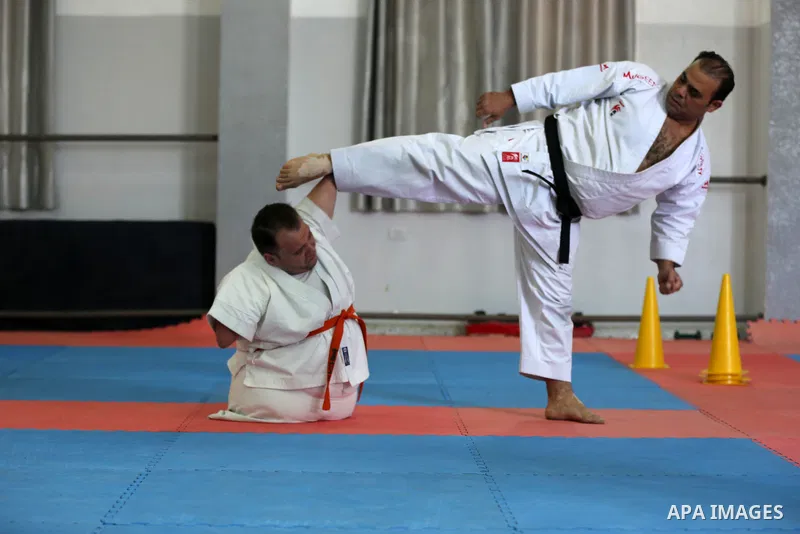 Disabled Palestinian man Youssef Abu Amira, 24, practices Karate in a club, in Gaza City January 25, 2021. Para-karate is the newest evolution of the martial art discipline that evolved in Japan. The new class of karate...