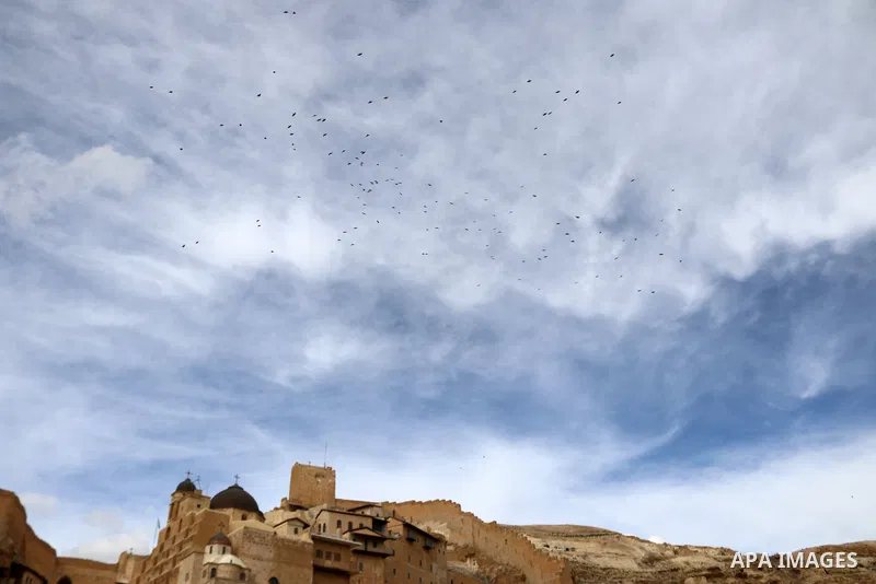 A picture shows the Greek Orthodox monastery of Saint Sabbas (Mar Saba), overlooking the Kidron valley, south of the West Bank city of Bethlehem, on January 17,2021. Is a Greek Orthodox monastery overlooking the Kidron V...