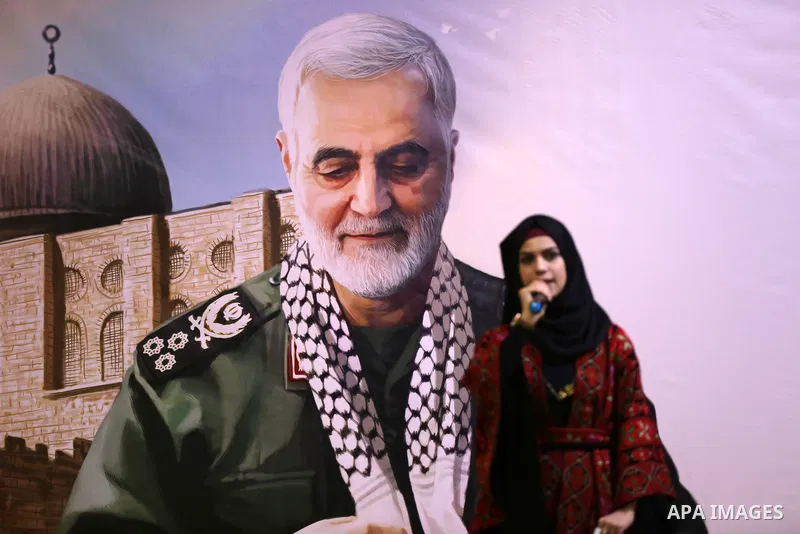 Palestinians attend the first anniversary of the death of the commander of the general Qasim Soleimani, in Gaza City on January 4, 2020. One year after US forces assassinated Iran’s most storied commander, tensions are b...