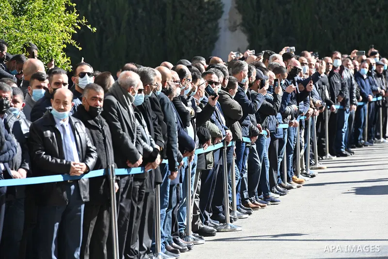 Palestinian President Mahmoud Abbas attends the funeral of former Minister of Civil Affairs Jamil Al-Tarifi in the West Bank city of Ramallah, on January 8, 2022. Photo by Thaer Ganaim