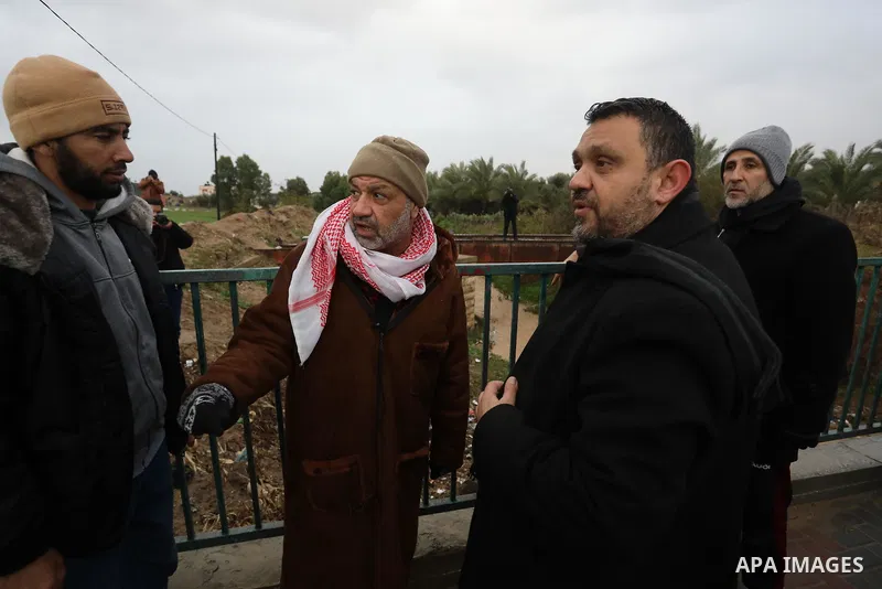 Members of Deir El-Balah Municipality in the center of Gaza strip inspect the roads during a heavy storm on January 27, 2022. Winter storm 'Elpis' hit the region bringing cold temperatures and snow. Photo by Ashraf Amra