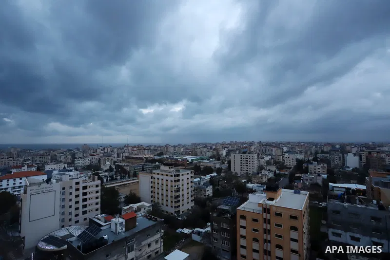 A general view of Gaza city during a heavy storm on January 27, 2022. Winter storm 'Elpis' hit the region bringing cold temperatures and snow. Photo by Omar Ashtawy
