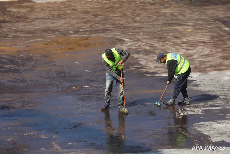 Palestinian, Egyptian workers and bulldozers make ground for the Egyptian-funded housing project "Dar Misr 3" in Beita lahia in the northern of Gaza Strip on February 1, 2022. Today, the mechanisms and equipment began to...