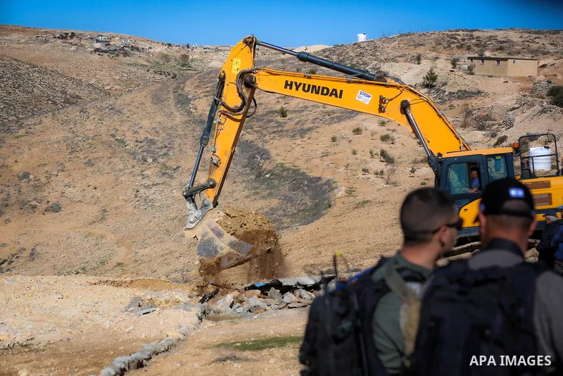 Israeli forces raze four water wells in Masafer Yatta, south of Hebron, in the southern West Bank on Feb. 02, 2022. Masafer Yatta is a collection of almost 19 hamlets which rely heavily on animal husbandry as the main so...