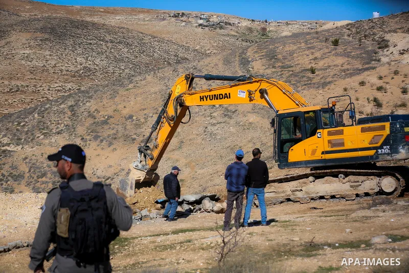 Israeli forces raze four water wells in Masafer Yatta, south of Hebron, in the southern West Bank on Feb. 02, 2022. Masafer Yatta is a collection of almost 19 hamlets which rely heavily on animal husbandry as the main so...