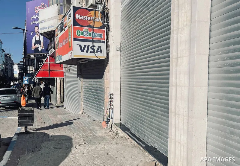 A view shows closed shops during a general strike in the West Bank city of Ramallah, on February 9, 2022. Three Palestinians were killed by Israeli forces in Nablus yesterday during what Israel described as an operation...