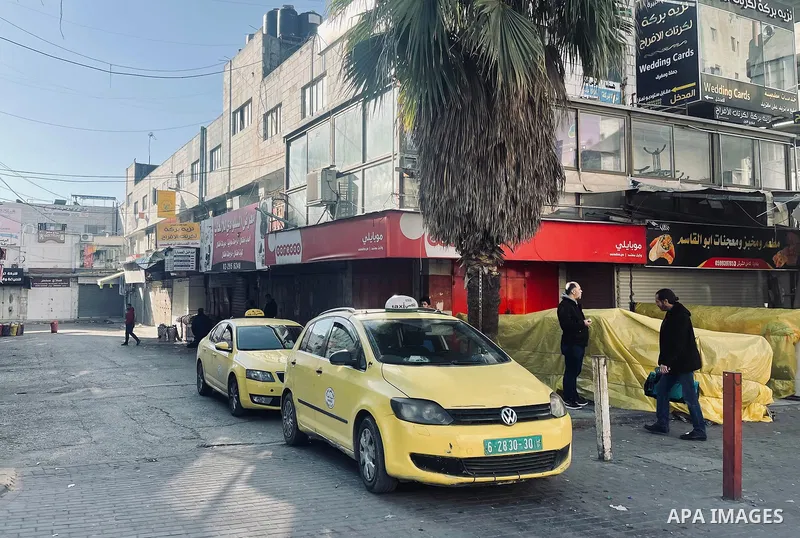 A view shows closed shops during a general strike in the West Bank city of Ramallah, on February 9, 2022. Three Palestinians were killed by Israeli forces in Nablus yesterday during what Israel described as an operation...