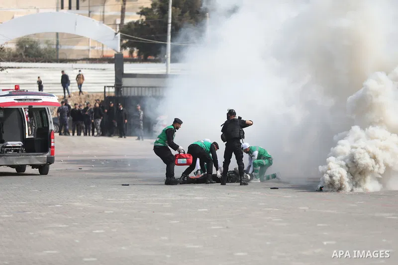 Palestinian policemen take part in a graduation ceremony, in Gaza City on February 21, 2022. Photo by Atia Darwish
