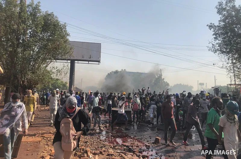 Sudanese protesters take part in a demonstrations against the military, in the Sudanese capital Khartoum on February 28, 2022. Photo by Neveen Jalal