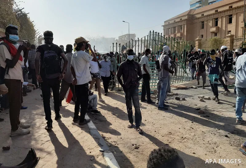 Sudanese protesters take part in a demonstrations against the military, in the Sudanese capital Khartoum on February 28, 2022. Photo by Neveen Jalal