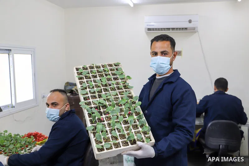 Palestinian journalists take part in a tour of the agricultural nurseries in Gaza City, on March 3, 2022. Photo by APA