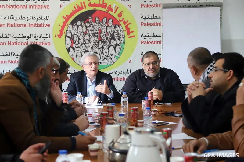 General Secretary of the Palestinian National Initiative party Mustafa Barghouti, meets with members of the national and Islamic forces in Gaza city on March 20, 2022. The Palestinian prisoners’ movement announced that p...