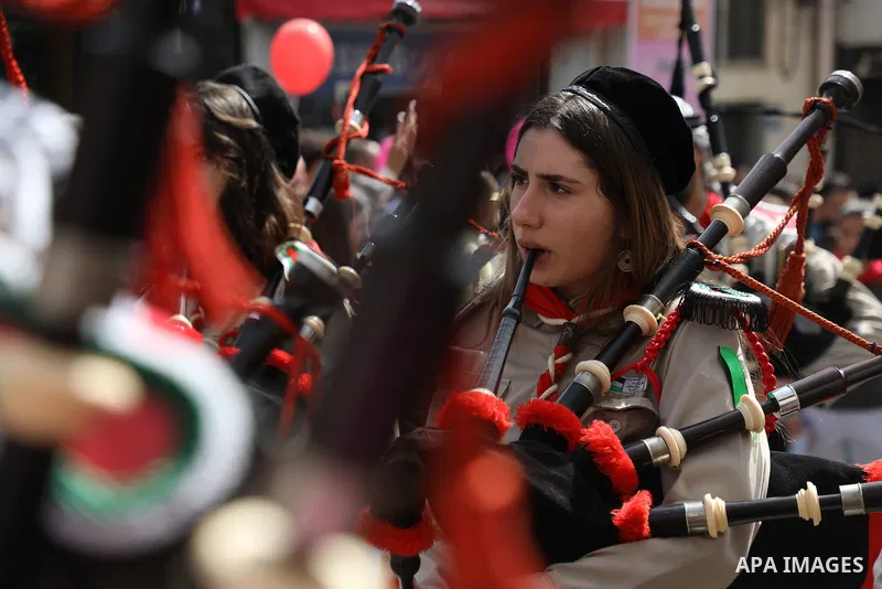 Christian worshipers attend the Holy Fire ceremony, in Ramallah, in the Israeli-occupied West Bank April 23, 2022. Photo by Wajed Nobani