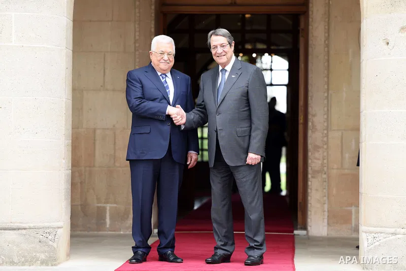 Palestinian president Mahmoud Abbas meets with his cypriot counterpart Nicos Anastasiades, in Nicosia, Cyprus on June 14, 2022. Photo by Thaer Ganaim
