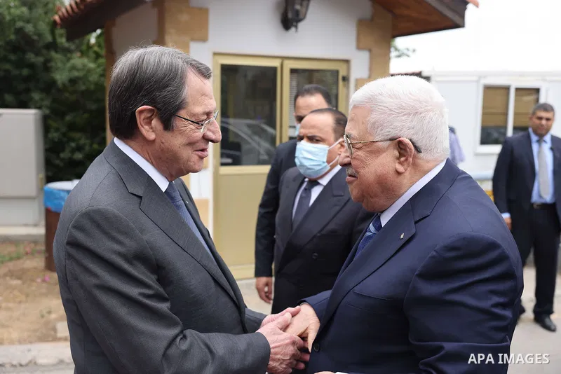 Palestinian president Mahmoud Abbas meets with his cypriot counterpart Nicos Anastasiades, in Nicosia, Cyprus on June 14, 2022. Photo by Thaer Ganaim