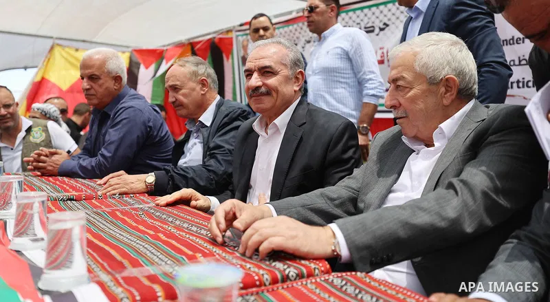 Palestinian Prime Minister Mohammed Ishtayeh visits the village of Masafer Yatta, south of Hebron, in the West Bank on June 26, 2022. Recently, Israeli High Court decided that approved the eviction of roughly 1,000 Pales...
